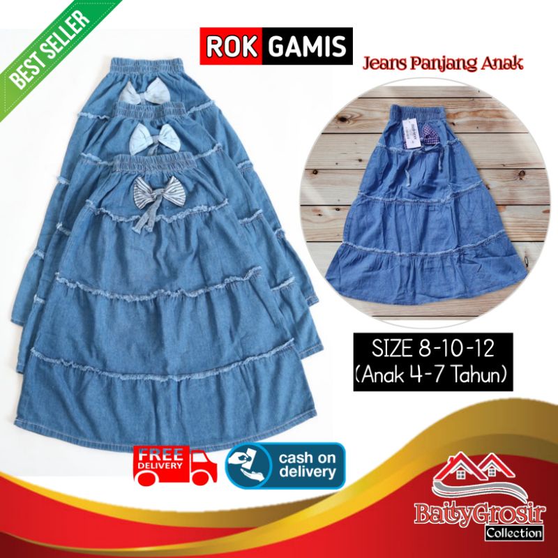 rok celana jeans denim levis panjang polos pita anak perempuan cewek cewe 5 6 7 tahun size 8 10 12