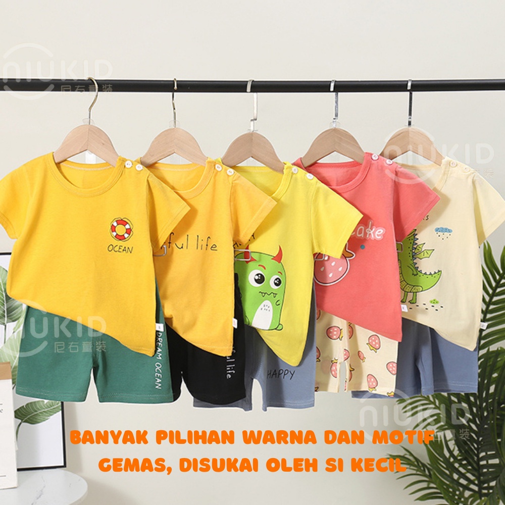 NIUKID SETELAN ANAK BAHAN KAOS LENGAN PENDEK CELANA PENDEK BAJU BAYI LAKI LAKI BAJU BAYI PEREMPUAN STELAN BAYI STELAN ANAK IMPORT KOREA 0 4 TAHUN SETELAN BAYI  #B71 - #B75