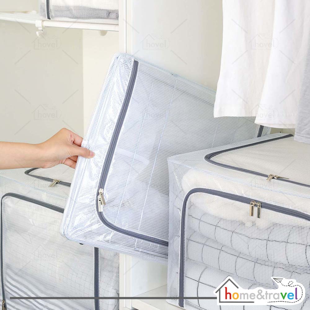 HOVELSHOP Storage Box Organizer Double ZIpper Frame Baja Waterproof Tempat Baju Mainan Selimut  24 66 Liters