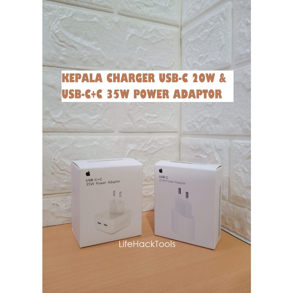 Kepala Charger Iphone USB-C 20W &amp; USB-C+C 3W Power Adapter
