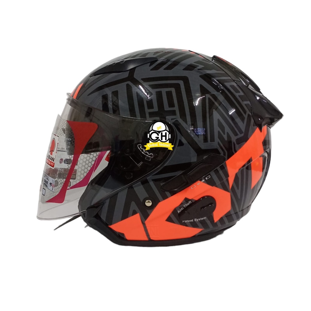 HELM KYT GALAXY FLAT R NEON GORILA GREY RED DOUBLE VISOR HELM HALF FACE