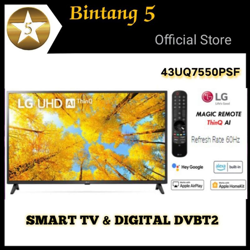 LG LED SMART TV 43 INCH 43UQ7550 LG TV 43" 43UQ7550PSF SMART DIGITAL TV LG 43UQ75 Magic remote voice control