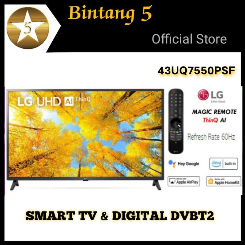 LG LED SMART TV 43 INCH 43UQ7550 LG TV 43" 43UQ7550PSF SMART DIGITAL TV LG 43UQ75 Magic remote voice