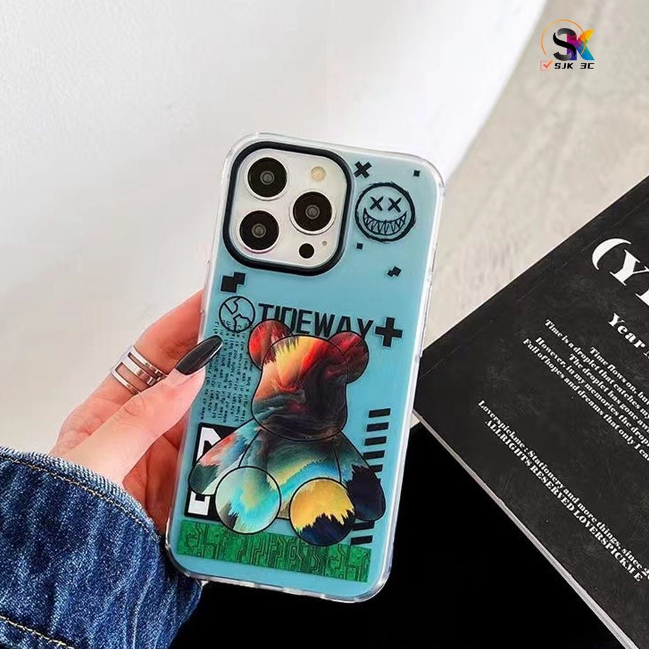 For CASE iPhone 14 Pro Max IMD anti fingerprint skin feeling high-quality Fashion Chaopai Violent Bear Love ( For iPhone 14 13 12 Pro Max CASE Ready )