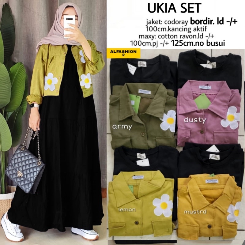 (NEW) UKIA • CENNA SERIES • BELIN SET • MEIRA #2 MAXY DRESS SALUR RAINBOW + JAKET JEANS WASH IMPORT 