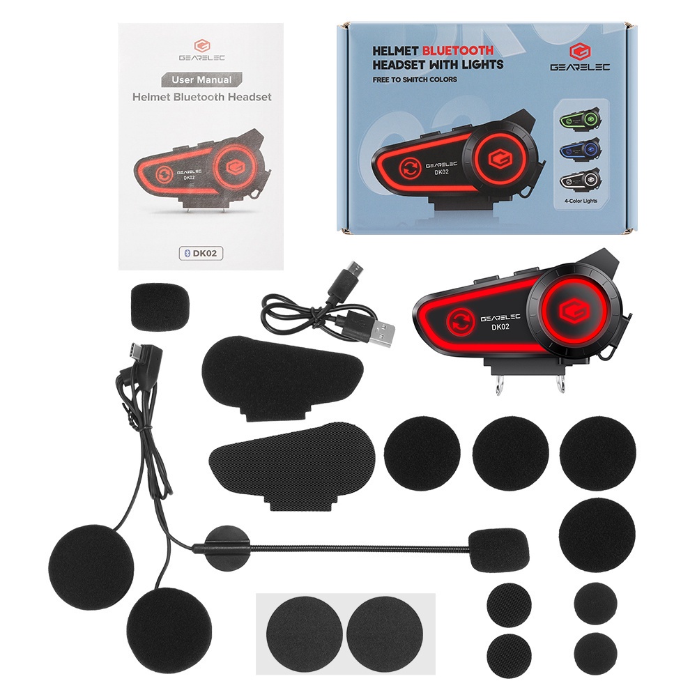 Gearelec intercom DK02 Helm Sepeda Motor Bluetooth Headset Hands Free Call Kit IPX7 Tahan Air 2800 MAh BT5.2 Nirkabel Stereo Headset dengan