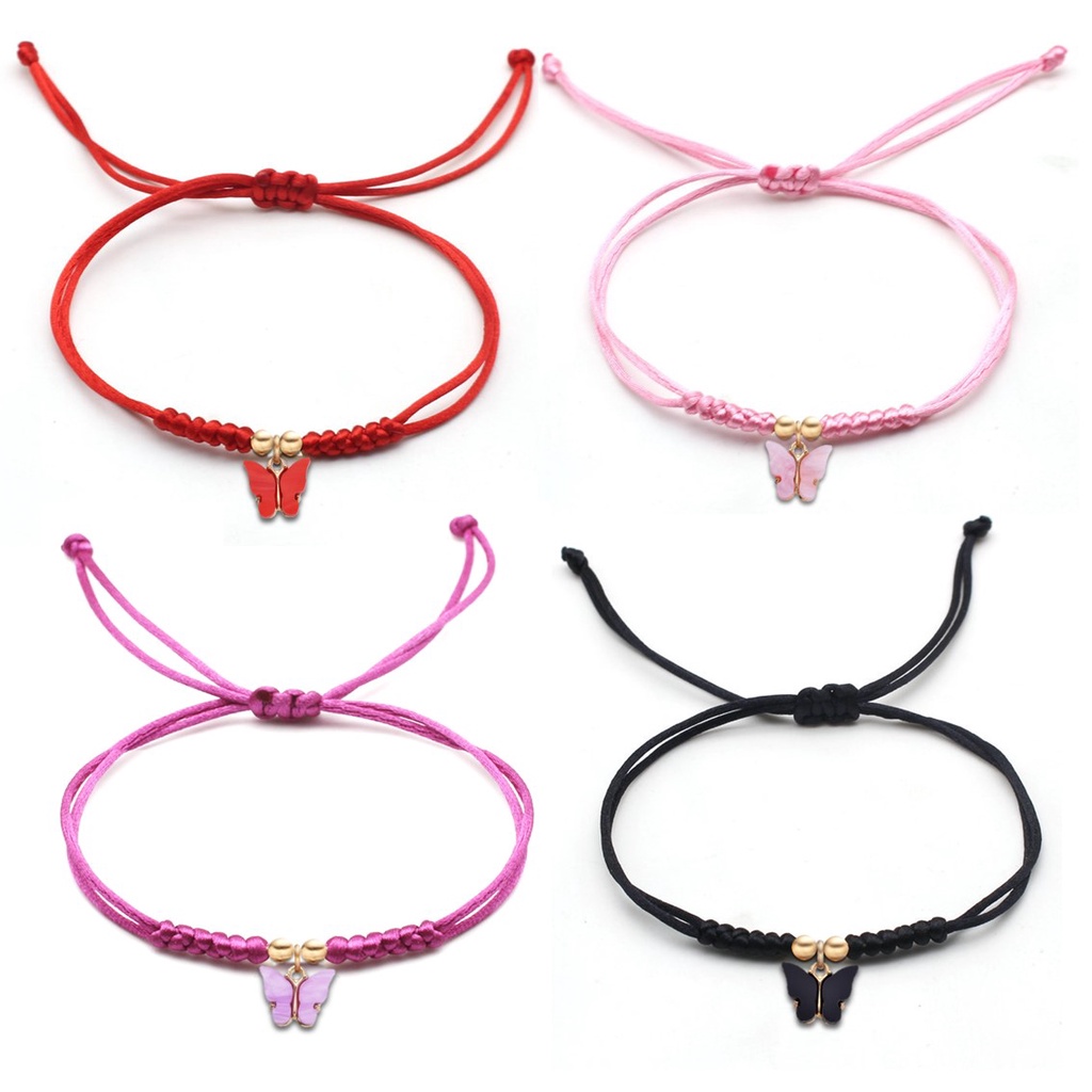GELANG GANTUNGAN KUPU-KUPU BUTTERFLY CHARM TALI SATIN SERUT LEMBUT WARNA WARNI ADJUSTABLE UNTUK WANITA