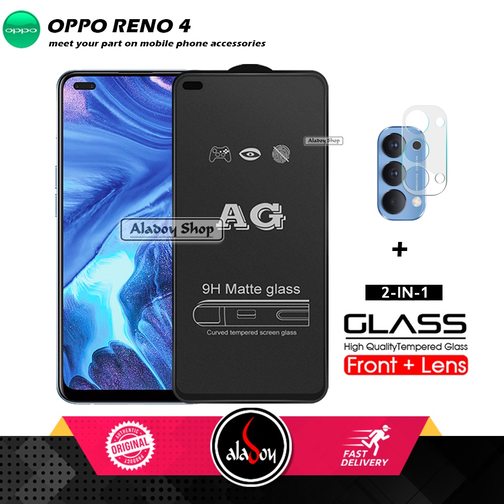 Oppo Reno 4 PAKET 2IN1 Tempered Glass Matte Anti Glare Full Layar dan Tempered Glass Kamera