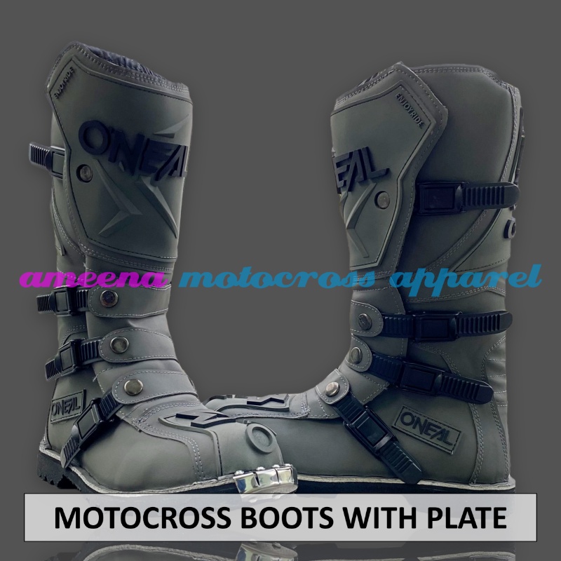 Sepatu MX Boots Oneal with Iron Protector - Sepatu Trail - Sepatu Motocross - Sepatu Enduro - Sepatu Adventure - Grey