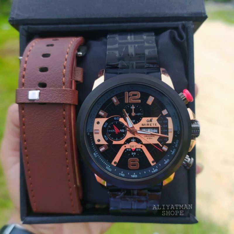 Promo Jam Tangan Pria Mirete Original IMPORT Analog Quarsa Free Box || Tanggal Hari Aktif Water Resi