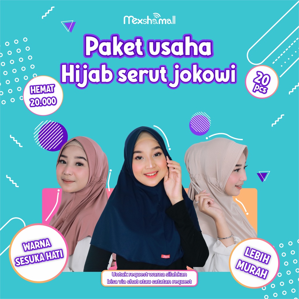 Paket Usaha Grosir Jilbab Instan Hijab Serut Jokowi Jersey Premium 20 Pcs