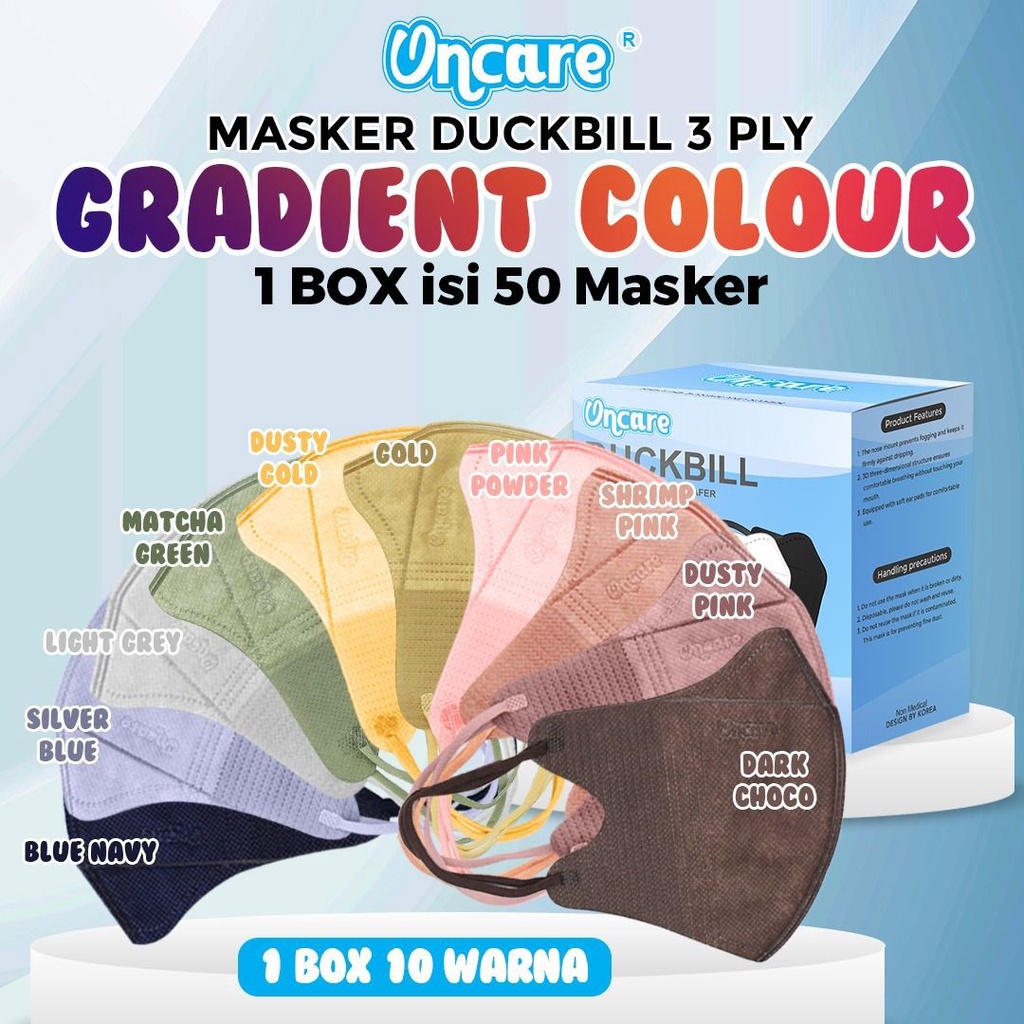 MASKER DUCKBILL ONCARE MIX WARNA 3ply isi 50pcs