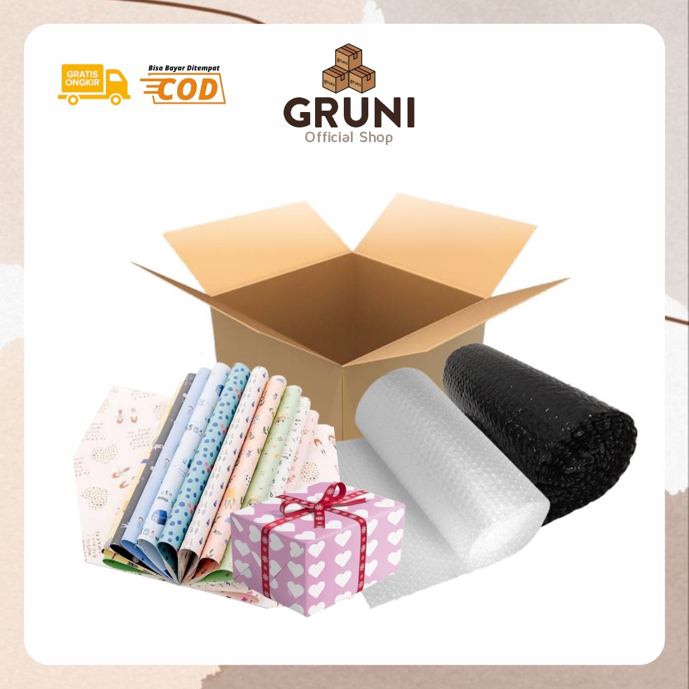 

GRUNI Packing Tambahan Extra Bubble Wrap dan Kardus Plastik Paket Aman Wrapping Pecah Belah Packing Kado