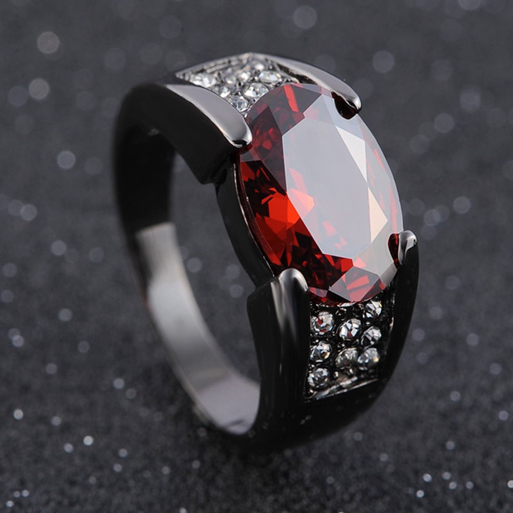 Ruby Black Gold Set Zircon Layer Geometric Punk Ring Perhiasan Mode Pria dan Wanita