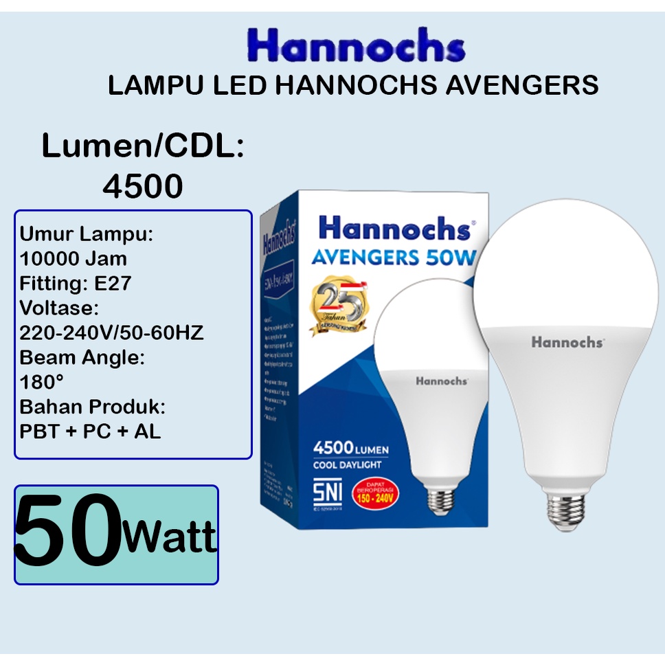 Hannochs Avengers Lamp Lampu 50 WATT Led Light Bulb Bohlam 50W Cahaya Putih Kamar Tidur Ruang Tamu