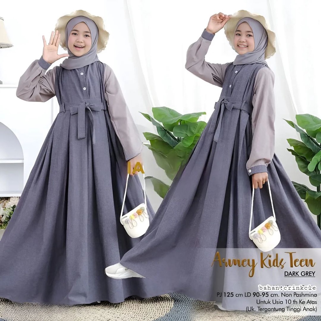 TERBARU Armey Dress Kids Teen Gamis Anak Perempuan Umur 10 /15 tahun Dress Anak Bahan Crincle airflow  OOTD Fashion Muslimah Anak Model Terbaru Bahan Premium