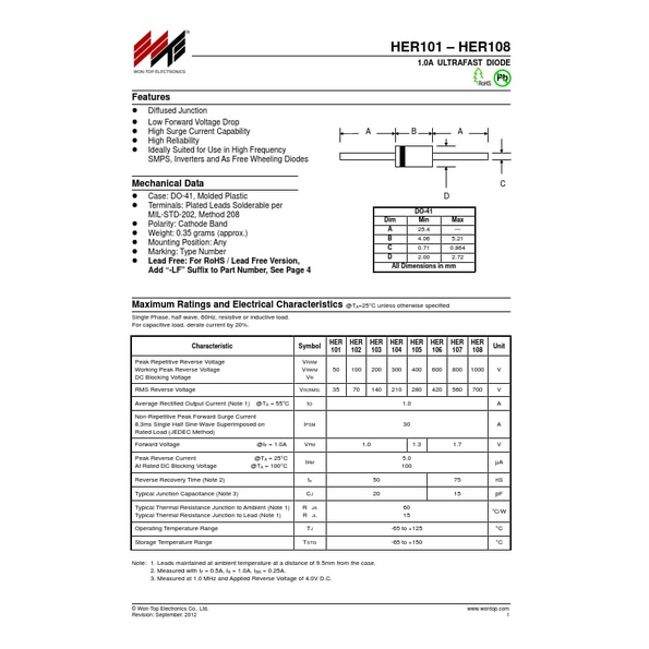 DIODA ULTRA FAST 1A HER103 DIODA HER 103