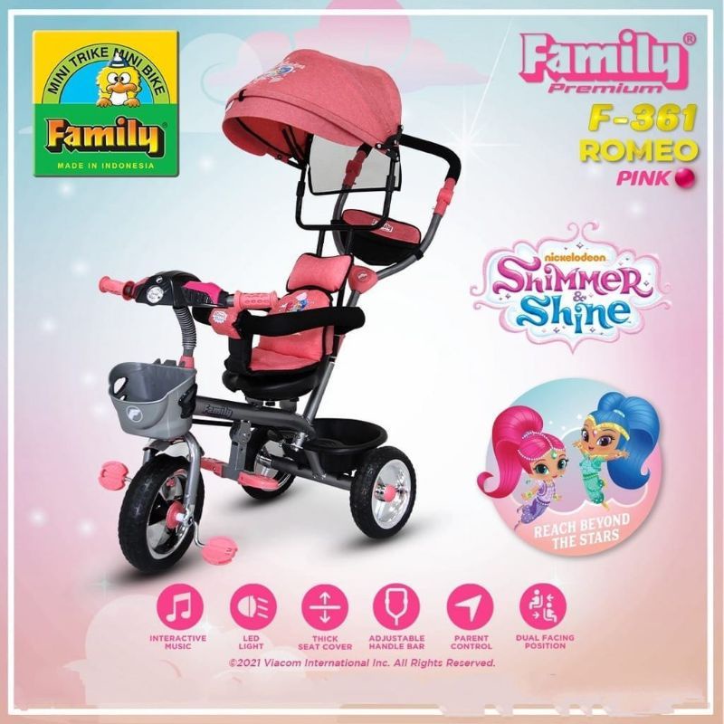 SEPEDA ANAK RODA TIGA FAMILY F-361 361 ROMEO IC MUSIC PAW POLISI SPONGBOB BLAZE NICKELODEON