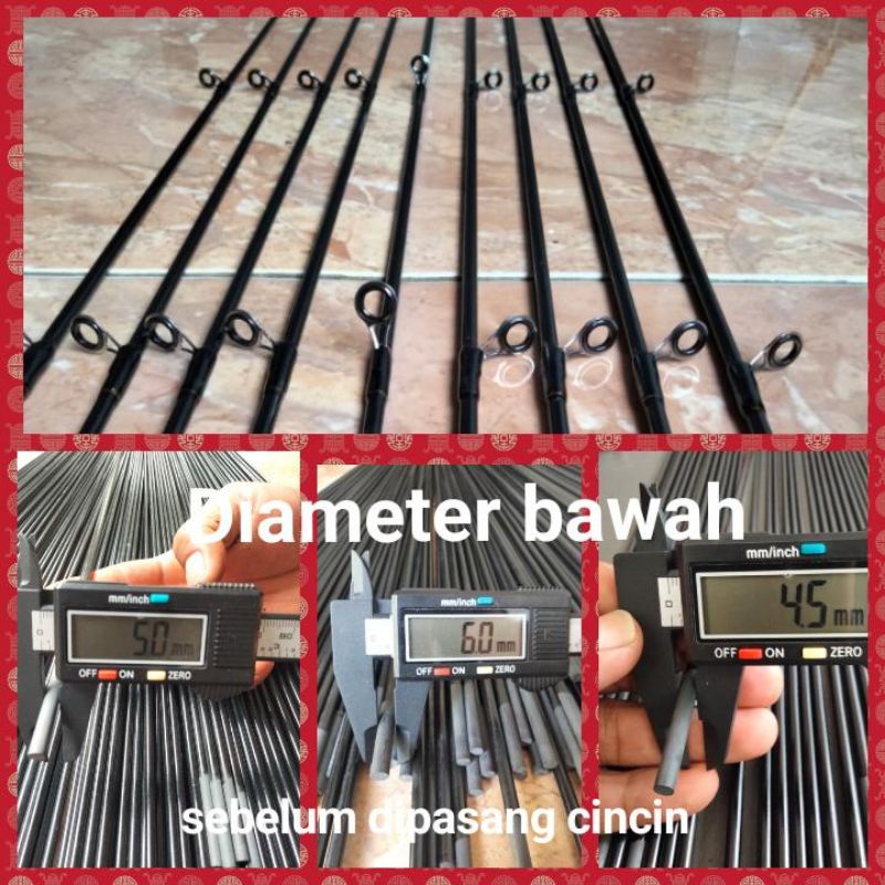 ujung joran carbon solid diameter bawah 4,5mili 5,5 Mili, P 76,5 cm 80cm, 84cm, 90cm, 100cm, 105cm, 