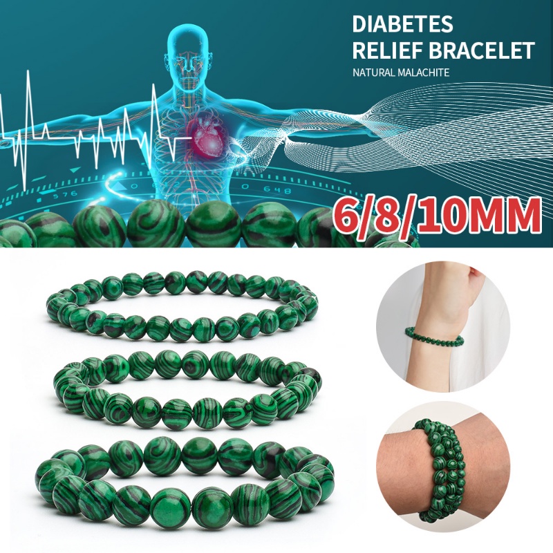 Gelang Manik-Manik Batu Malachite Bentuk Bulat Ukuran 6 / 8 / 10mm Dapat Disesuaikan Untuk Pria Dan Wanita