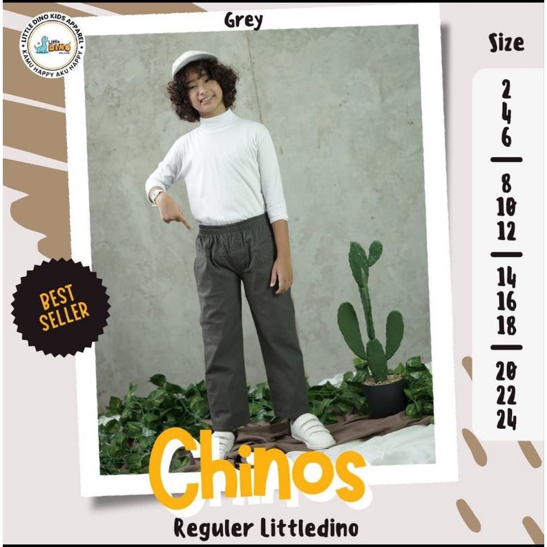 Celana Chino Reguler Litte Dino 6-12 Tahun ICelana Panjang Anak Unisex