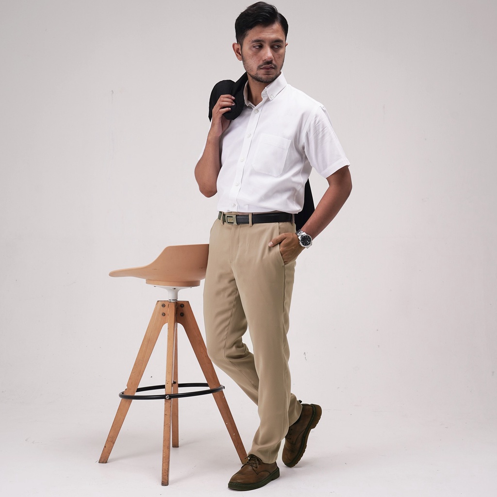 BlueButton Celana Bahan Formal Kerja Slimfit - Beige