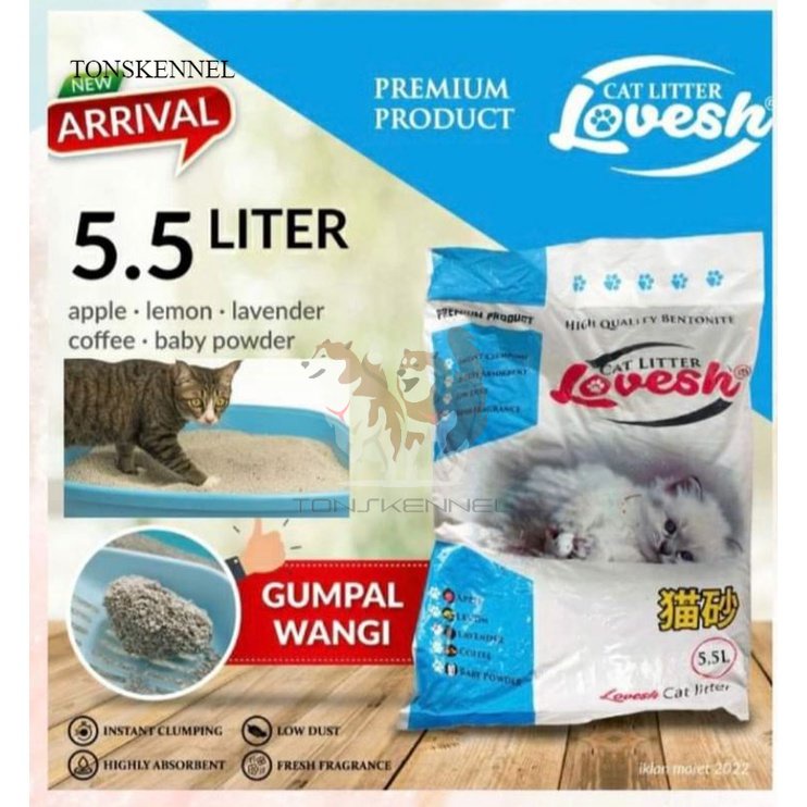 Pasir kucing lovesh 5,5lt 5 liter 5 ltr Bentonite top trex t-rex naughty tail tails