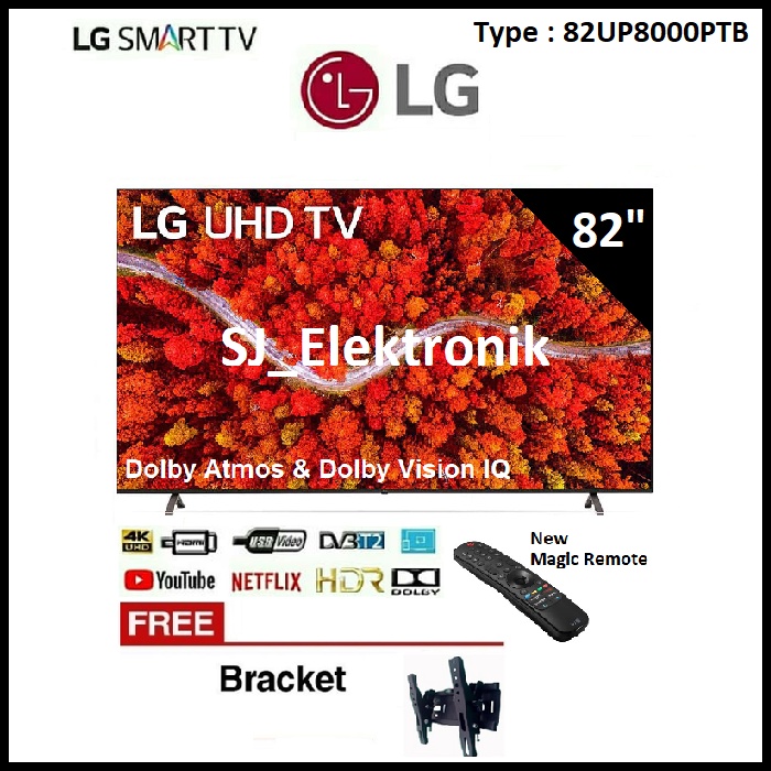 (KHUSUS LUAR KOTA) Braket + LED TV LG 82 Inch 82UP8000PTB - 82UP8000 Real 4K SmartTV UHD