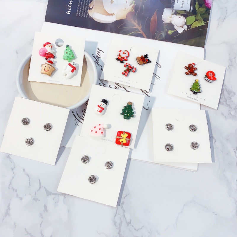 Set Bros Bentuk Kartun Pohon Natal Snowman Rusa Bunga Mini Bahan Akrilik Logam Untuk Aksesoris