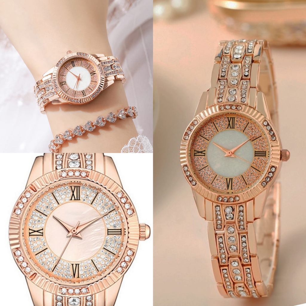 JAM TANGAN WANITA PESTA RANTAI GOLD EMAS NEMORA STAINLESS ELEGANT ANTI AIR MEWAH DIAMOND CEWEK IMPORT MURAH REMAJA KEKINIAN KOREA JAM119G1 BRANDED