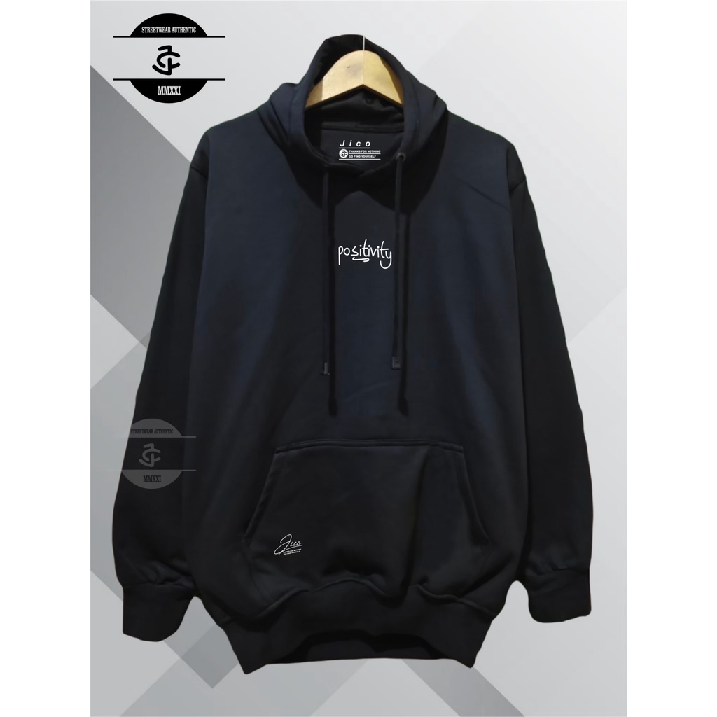 Jaket Hoodie [Bisa COD] Sweater Pria Wanita Unisex Distro Basic Aesthetic Original JICO Brand lokaL Bandung Terbaru Terlaris Dan terpopuler Masa Kini List Positivity Warna Hitam