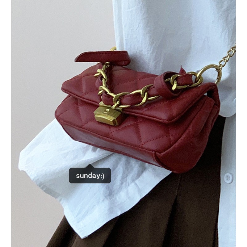 Tas Suhao Wanita Musim Panas 2022 Baru Fashion Kecil Wewangian Gaya Tas Rantai Berlian High-End Rasa Ceruk Tas Kurir Merah