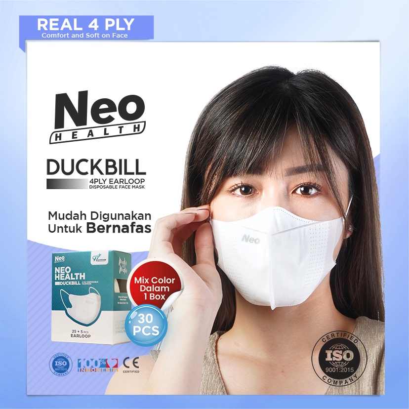 Neo Duckbill 30’S Mask 4Ply Earloop Monochrome Colour masker medis real