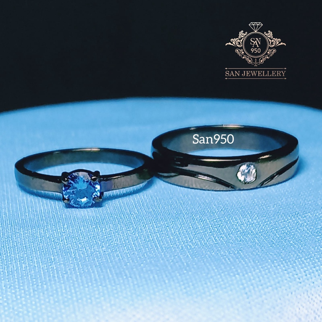 Cincin Couple Hitam Elegant Tunangan Nikah Kawin | Perak Platinum Palladium Emas H18
