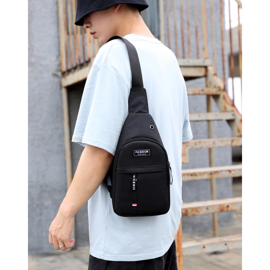 Tas Selempang  Pria Crossbody Sling Bag - FS005 - Black 7RFB3UBK