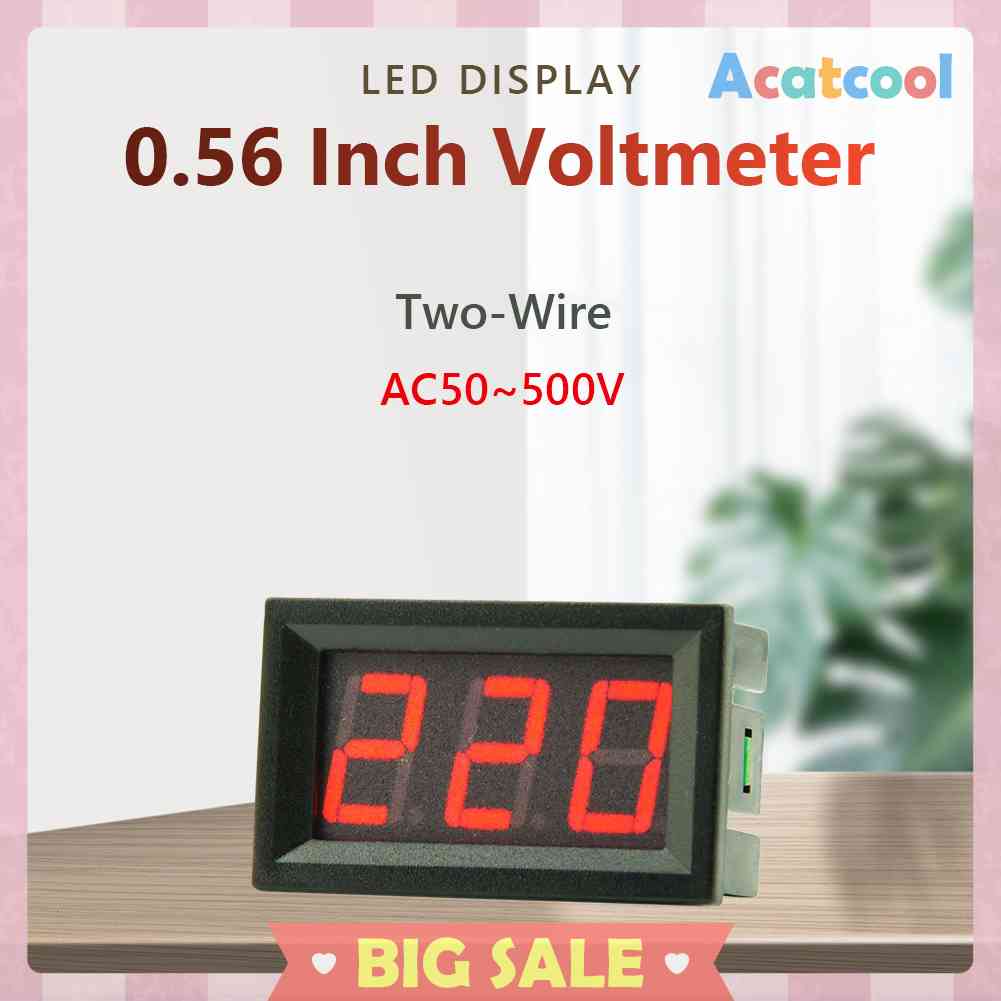 0.56 inch Voltmeter LED Display AC 50-500V 2 Kabel Untuk Mobil