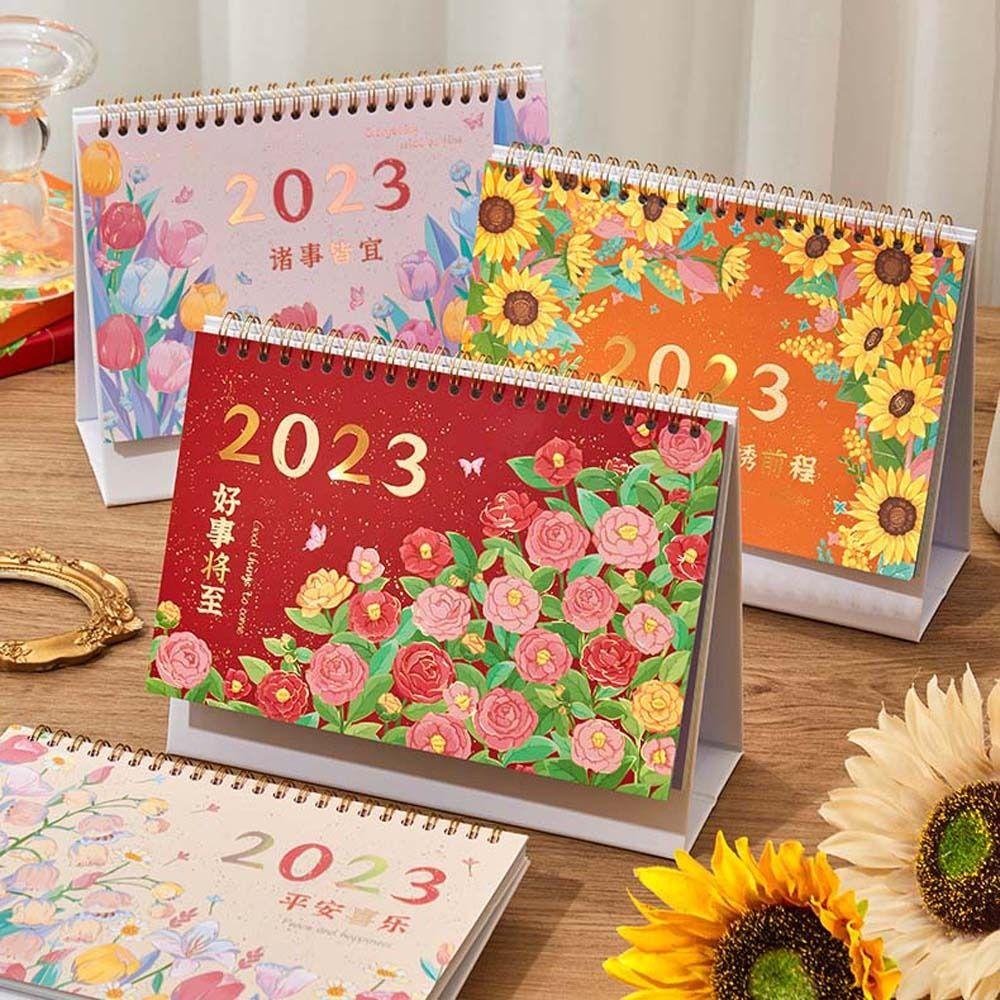 Mxbeauty 2023kalender Weekly Planner Perlengkapan Kantor Siswa Hadiah Tahun Baru Alat Tulis Bunga Kalender Desktop Stationery