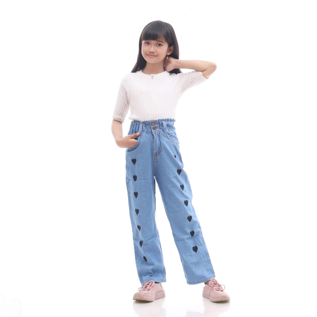 Celana Anak Tanggung / Celana Jeans Kulot Bordir Love Anak