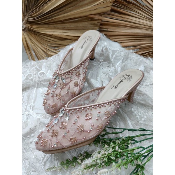 sepatu wedding marisa rosegold diamont 7cm