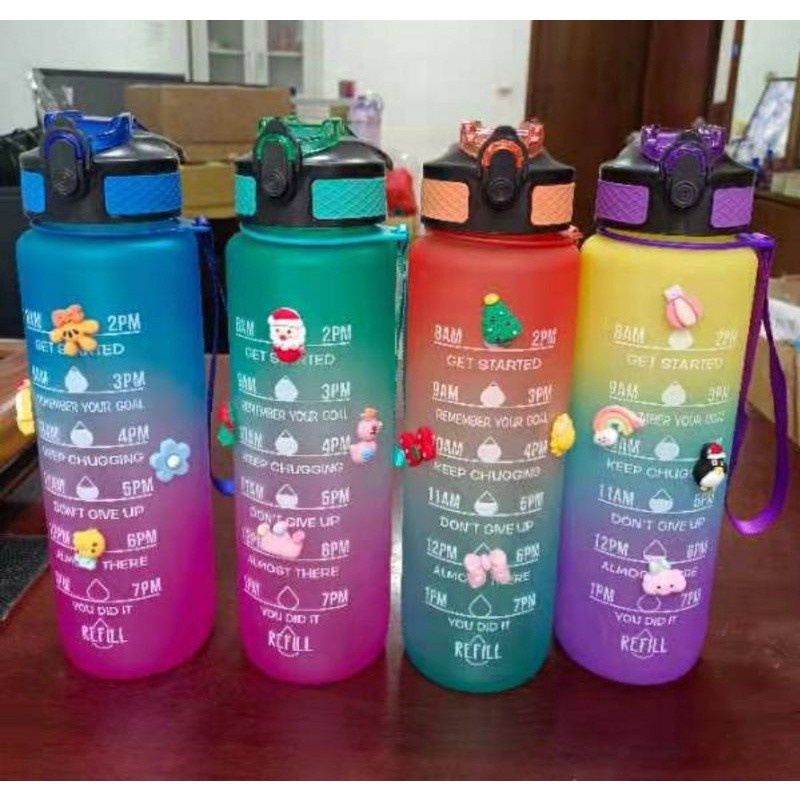 Botol Minum 1 Liter Slim - Botol Minum Viral 1000ml Gradasi Motivasi - Kenji Shop