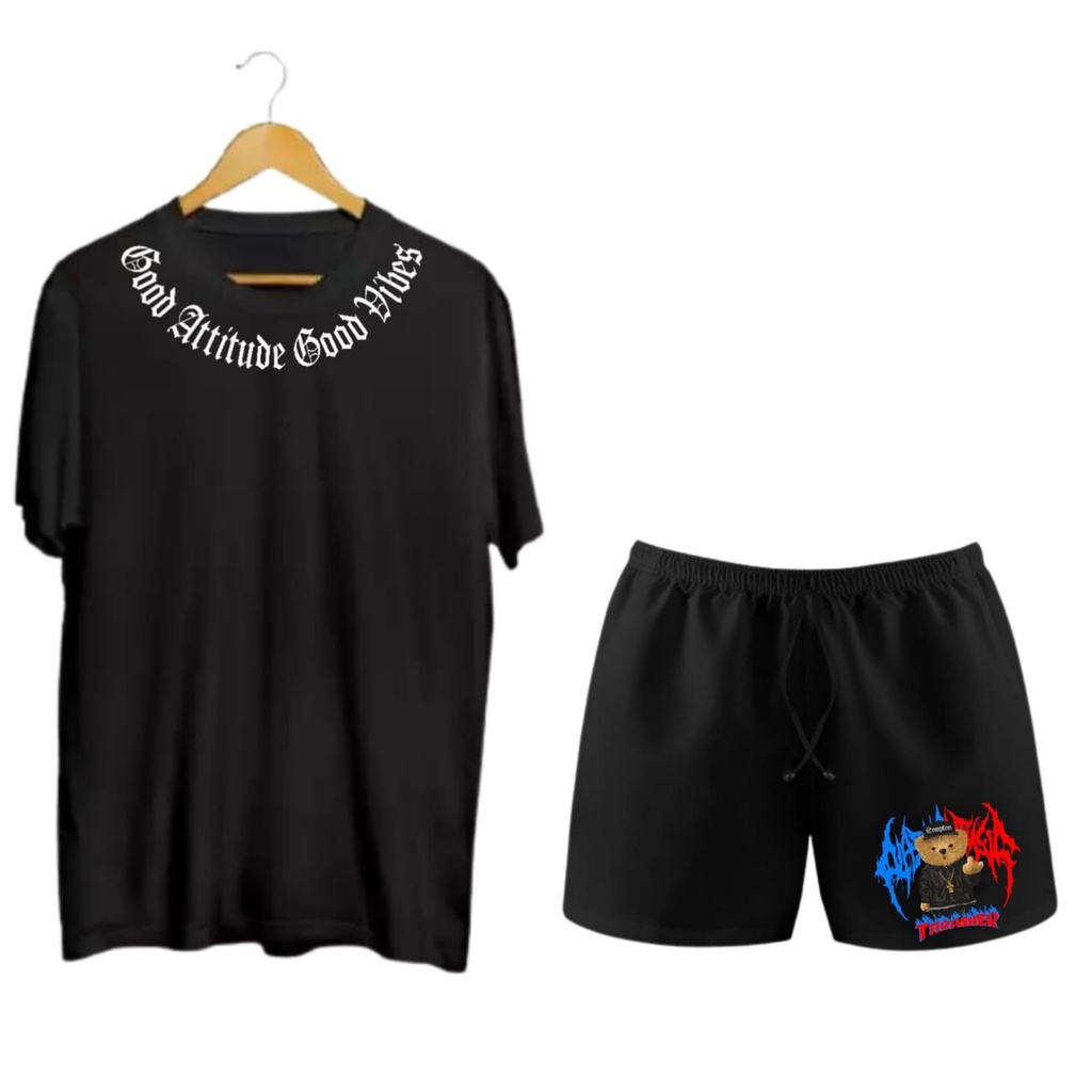 SETELAN DISTRO KAOS DAN BOXER TERBARU BAHAN TEBAL ORYGINALKAOS GOOD ATTITUD GOOD VIBES-GA HITAM BEAR 21