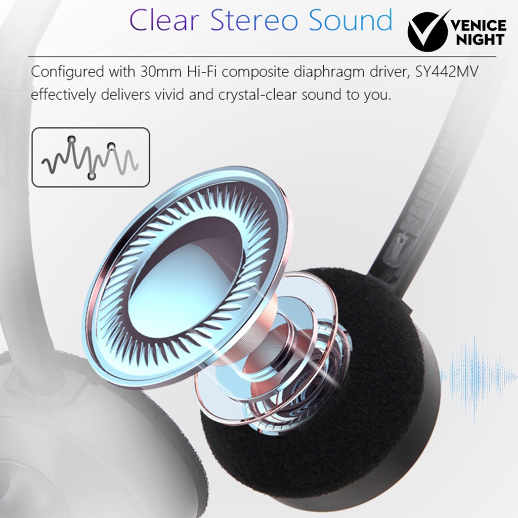 (VNEP) (Berkabel) Headphone Subwoofer Suara HiFi Stereo Surround Sensitif Mikrofon Headset untuk Win7/Win8/Win8.1/Win 10/XP