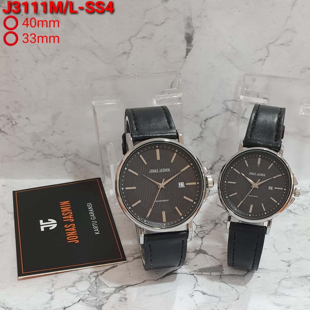 Grosiran Jam Tangan Couple Jonas Jasmin 3307HM Analog Strap Kulit Tanggal Aktif Include Box Jam Tangan