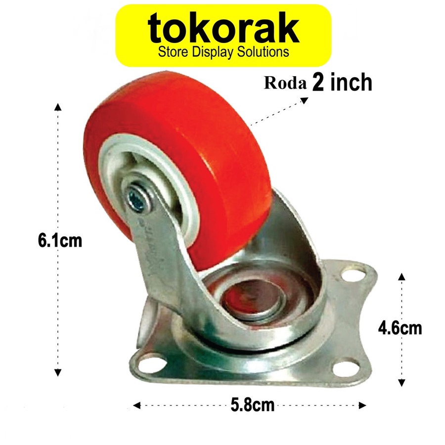 RODA 2&quot; PLAT HIDUP MERAH XANDER RODA CASTER KOPER RODA ETALASE