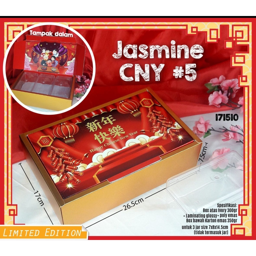 

box kue kering jasmine imlek cny 5 satuan 26.5 x 17 x 7.5 cm