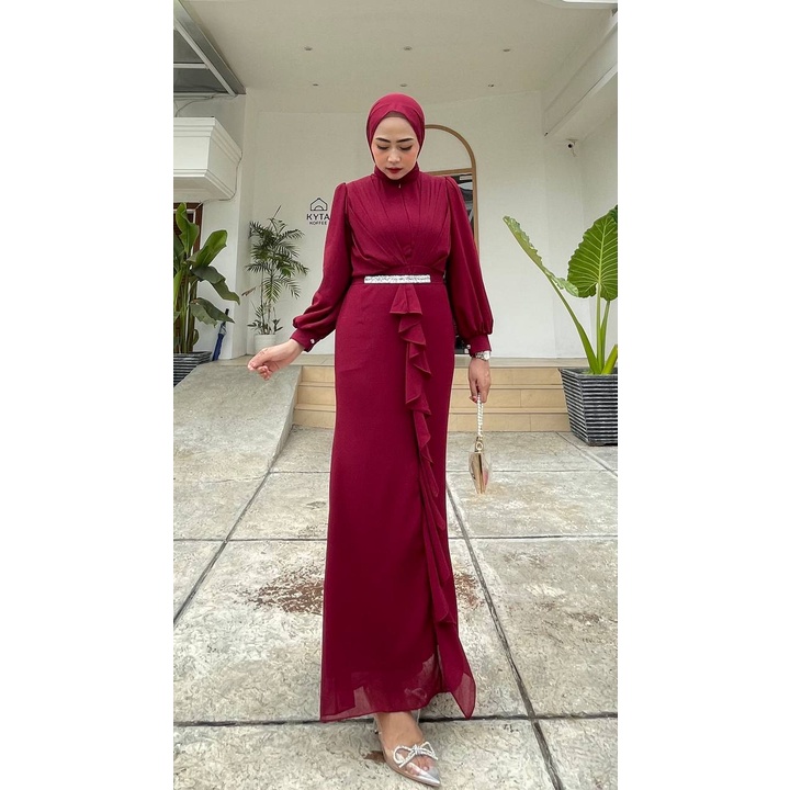 Siena Long Dress Ceruti Baju Kondangan Gratis Ikat Pinggang Swaroski Gamis Pesta Busui Friendly Gaun Prewedding Seragam Bridesmaid