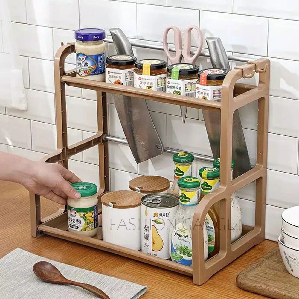 Rak Bumbu Dapur 2 Tingkat Tempat Bumbu 2 Tier Dish Kitchen Spice Rack Rak Dapur Rak Piring Plastik Rak Serbaguna Rak 2 Susun - Warna Acak