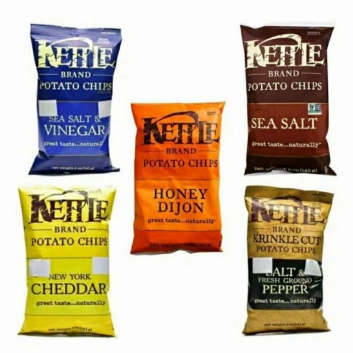 

NEW Kettle Brand Potato Chips HONEY DIJON Cemilan Snack Chip Impor - 56g, Sea Salt Pepper
