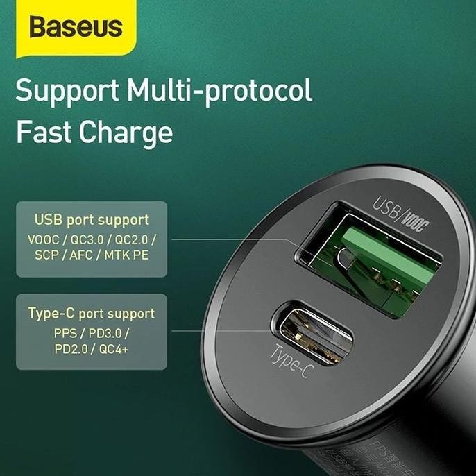 Baseus Original Car Charger Circular Metal USB Type C 30W 5A Fast Charging VOOC Casan Mobil Saver Ori Tipe C