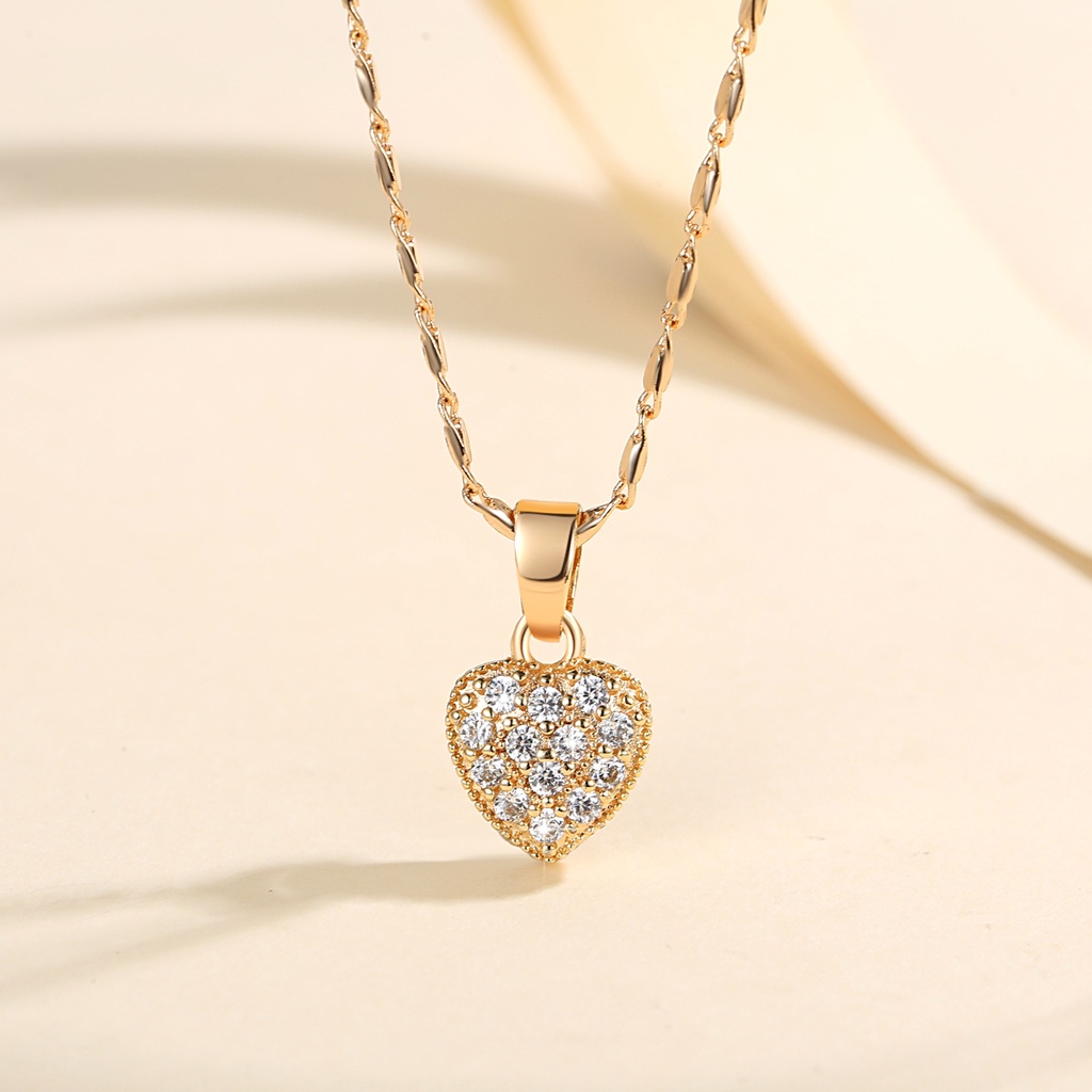 Y374【Pengiriman di tempat】Kalung Wanita Cinta Gold Liontin Love Full Diamond Kalung Pesta Mewah Kalung Hati Heart Chain Necklace